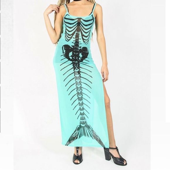 NWT $75 Iron Fist | Bone Deep | Sheer | Mermaid Mesh Maxi Dress in Aqua - Picture 5 of 15